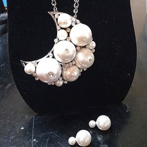 Large Half Moon Multi Pearl and Rhinestone Pendant/ Brooch .NWOT